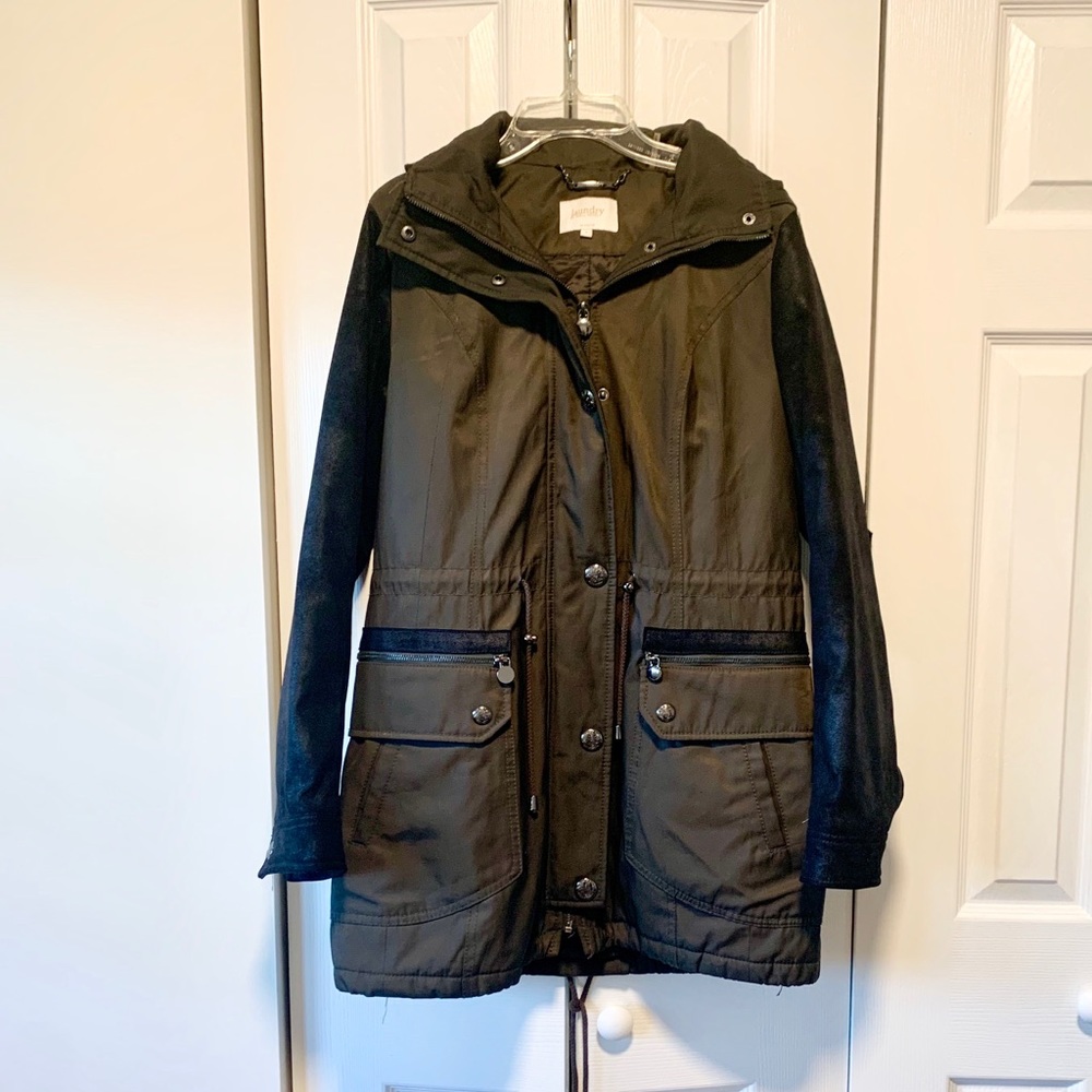 Green Parka with Black Contrast Sleeves